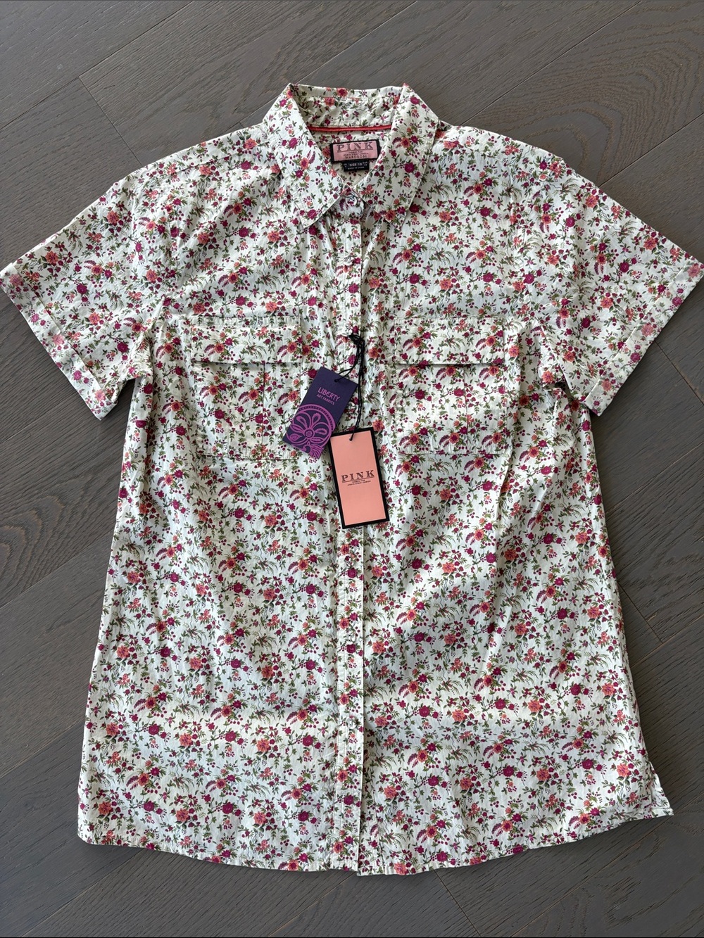 Thomas Pink PINK Floral Short-Sleeve Button-Down Blouse 100% Cotton